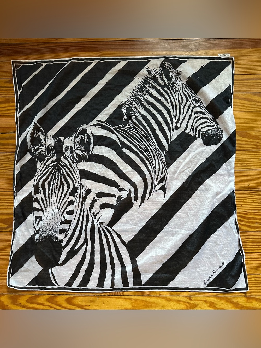 Vintage Cotton Christian Fischbacher Zebra Scarf Sqaure Swiss Made